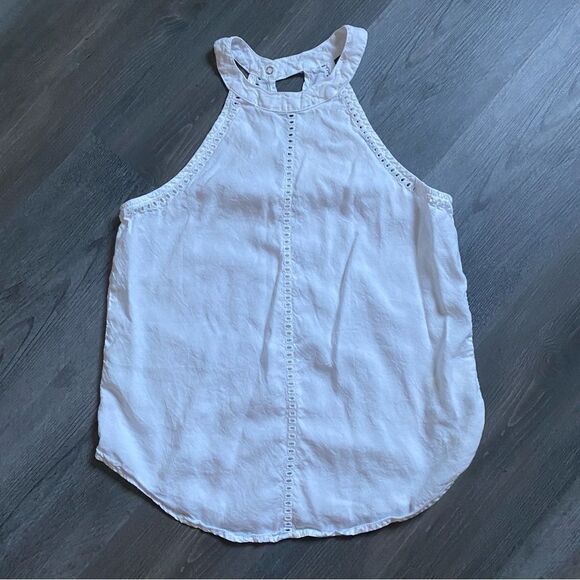 Anthropologie Top Cloth & Stone Embroidered White Minimalist XS Tencel - Picture 3 of 12